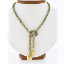 Vintage Tiffany & Co 14K Gold Twisted Wheat & Rope Chain w/ Knot Lariat Necklace