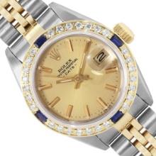 Rolex Ladies Two Tone Gold And Steel Champagne Dial Diamond And Sapphire Date Wa