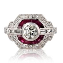 0.58 ctw Diamond and 1.06 ctw Ruby Platinum Ring (1.1 ctw Diamonds)