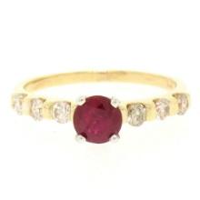 14k Yellow & White Gold 0.95 ctw Round Ruby Solitaire & Diamond Engagement Ring