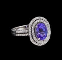 2.11 ctw Tanzanite and Diamond Ring - 14KT White Gold