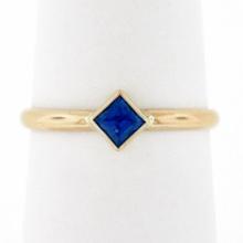 Simple Petite 14k Gold 0.32 ctw Square Step Cut Bezel Set Sapphire Solitaire Rin