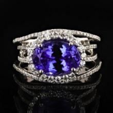 4.26 ctw Tanzanite and 0.84 ctw Diamond Platinum Ring