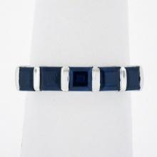 Platinum 1.75 ctw Square Step Cut Blue Sapphire Bar Channel Set 5 Stone Band Rin