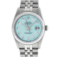 Rolex Mens Stainless Steel Blue Diamond 36MM Datejust Wristwatch