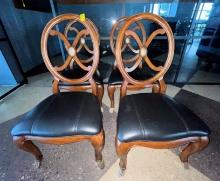 QTY. 4 - BLACK WOOD & LEATHER CHAIRS WITH FOOT DETAIL, X $