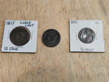 4 1800S U.S. LARGE CENT COINS
