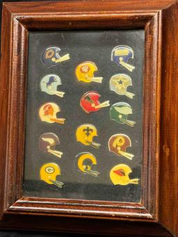 NFL Team Helmet Pins in Framed Display Cases. Chargers, Chiefs, 49ers more