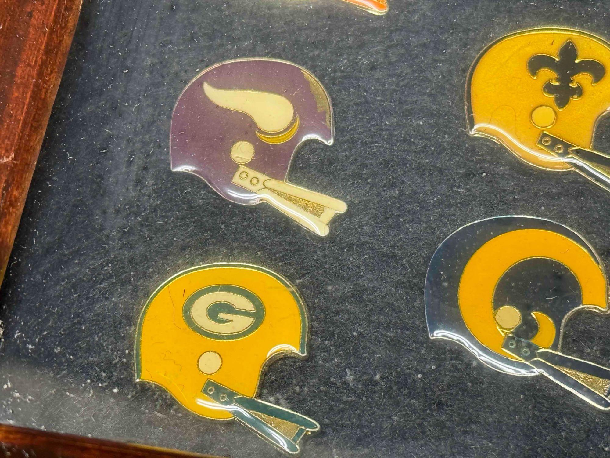 NFL Team Helmet Pins in Framed Display Cases. Chargers, Chiefs, 49ers more