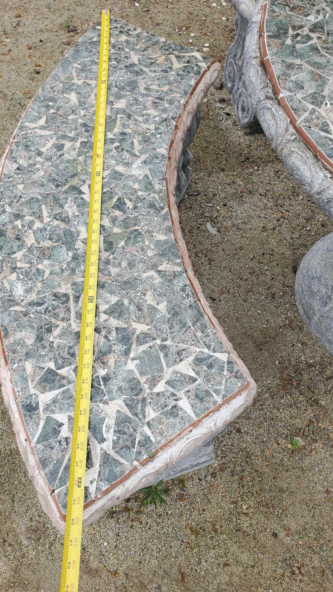 Cement mosaic stone outdoor table and three benches @ farm