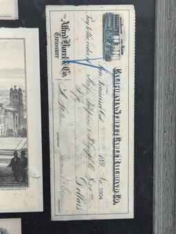 Framed Antique 1800s Railroad Certificates and Art Picture San Francisco