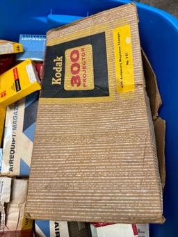 Large Bin Containing Kodak 300 Slide Projector, Slides, Bulbs and accessories