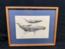 Brett Stokes Whales Drawing 1982 Signed