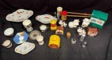 Assorted Salt and Pepper Shakers. Glassware Mini Cups more