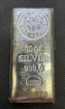 Nadir Metal Rafiner 10 Troy Ounce 999 Fine Silver Bullion Bar