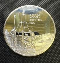 History Of Flight Birth Of Modern Rocketry 1926 Sterling Silver Coin 1.33 Oz