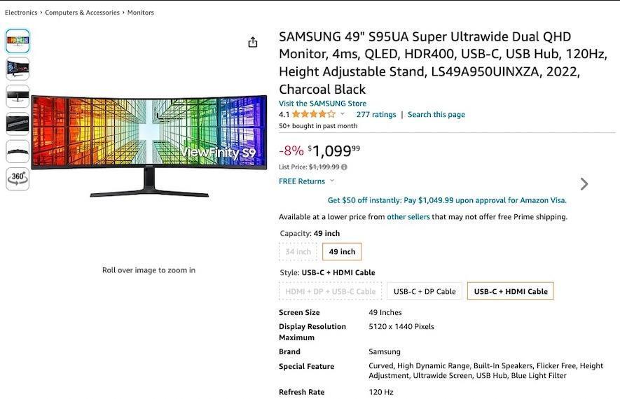 Samsung 49? QLED S95UA Super Ultrawide Computer Monitor ? 2022 Model