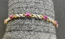 Gold Plated 925 Silver Ruby And Moissanite diamond tennis bracelet