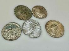 5 Roman Imperial Billon (Alloy containing Silver & or Gold With Base of Bronze/Copper) Antoninianus