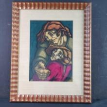 Framed artwork Cotton/papper ink/acrylic titled Villeros signed Morenos