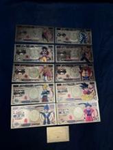 10x 24kt Gold Plated Dragon Ball Z 10k Bills With COA