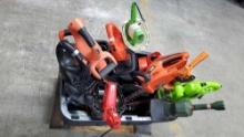 Bin of electric/cordless hedge trimmers Black and Decker Green Works Craftsman