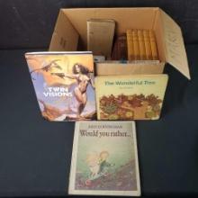 Box of misc. books Bomba the Jungle Boy Twin Visions Would You Rather more