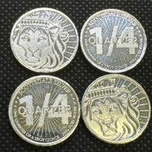 4x 1/4 Oz .999 Fine Silver Scottsdale Bullion Silver Coins