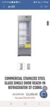 Kuusatt COMMERCIAL STAINLESS STEEL GLASS SINGLE DOOR REACH-IN REFRIGERATOR ST-23BRG