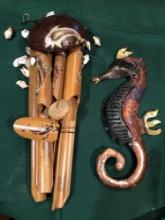 Dolphin Wooden Wind Chimes and Decorative Metal Sea Horse