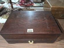 Vintage, Wood, Satin lined Silver Storage Box with Drawer.