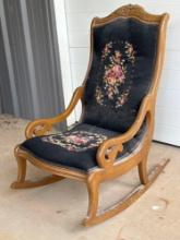 Vintage Needlepoint Rocking Chair