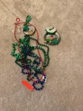 Mardi Gras Clover earrings, Irish pendant, pair, white earrings and a teddy bear pennants.