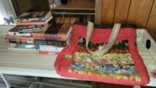assorted books with bag.