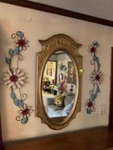 Wall mirror, and flower metal decor