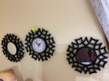 Clock and two round mirror decor