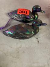 2 fentons handmade metal discolored ducks