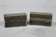 Two vintage partial boxes of Remington (Dog Bone) 38 Colt Police Positive. Lead bullets. Count 31.