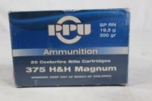 One PPU box of 375 H&H Mag 300gr SPRN. Count 20.