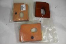 Three leather wallet holsters, one DeSantis fits Beretta 20/21 rare new in pkg, one DeSantis fits