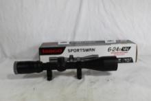 Tasco Sportsman 6-24x 44 duplex rifle scope with rail mount rings. Matte. In box.