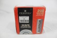 One Federal range pack of 45 ACP 230gr FMJ, aluminum cases. Count 200.