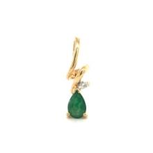 10k Yellow Gold Pear Cut Emerald & Diamond Pendant