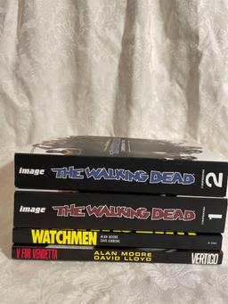 The Walking Dead Compendiums, Watchmen, and V For Vendetta