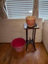 Plant Stand, Flower Pot & Metal Bucket