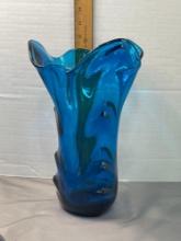 Tall Viking Glass Blue Vase