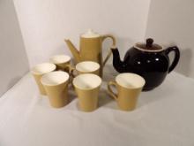 LOT WITH SALT GLAZED TEAPOT AND COFFEE SET INCLUDING (6) COFFEE CUPS