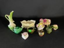 Small floral decorative glassware & pottery -see photo's-
