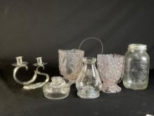 Assorted glassware & candle stick holders