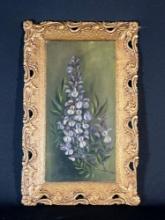 Hand painted wooden framed floral painting of "lupine" flower